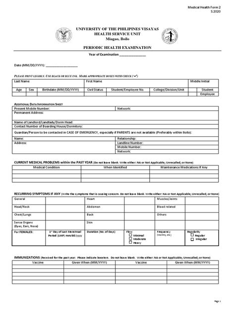 Periodic Health Examination Form 2 .
